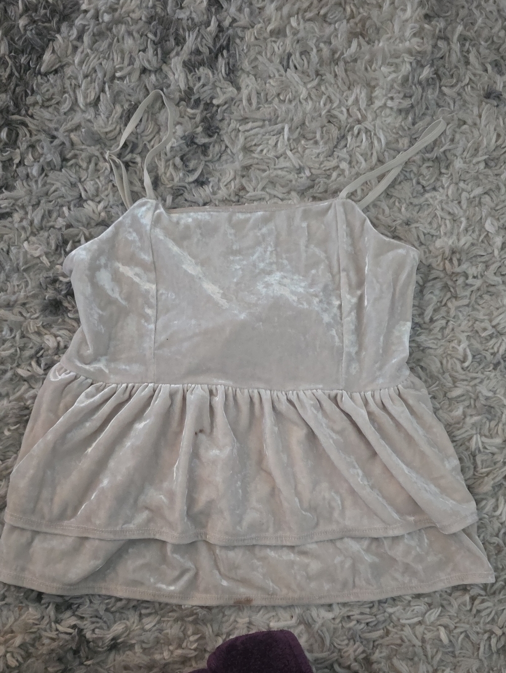 Velvet Peplum Cami Tank Top in Light Beige